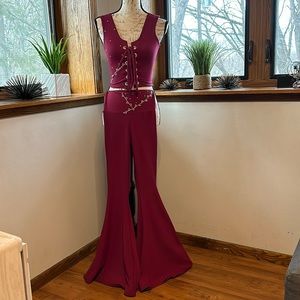 Burgundy 2 Piece Jazz Pants Suit Dance Costume Size Small